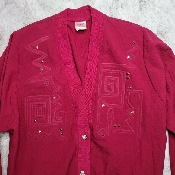 GW Division Of Graff Vintage Pink Polyester Embellish Light Cardigan Jacket Sz S - Picture 2 of 13